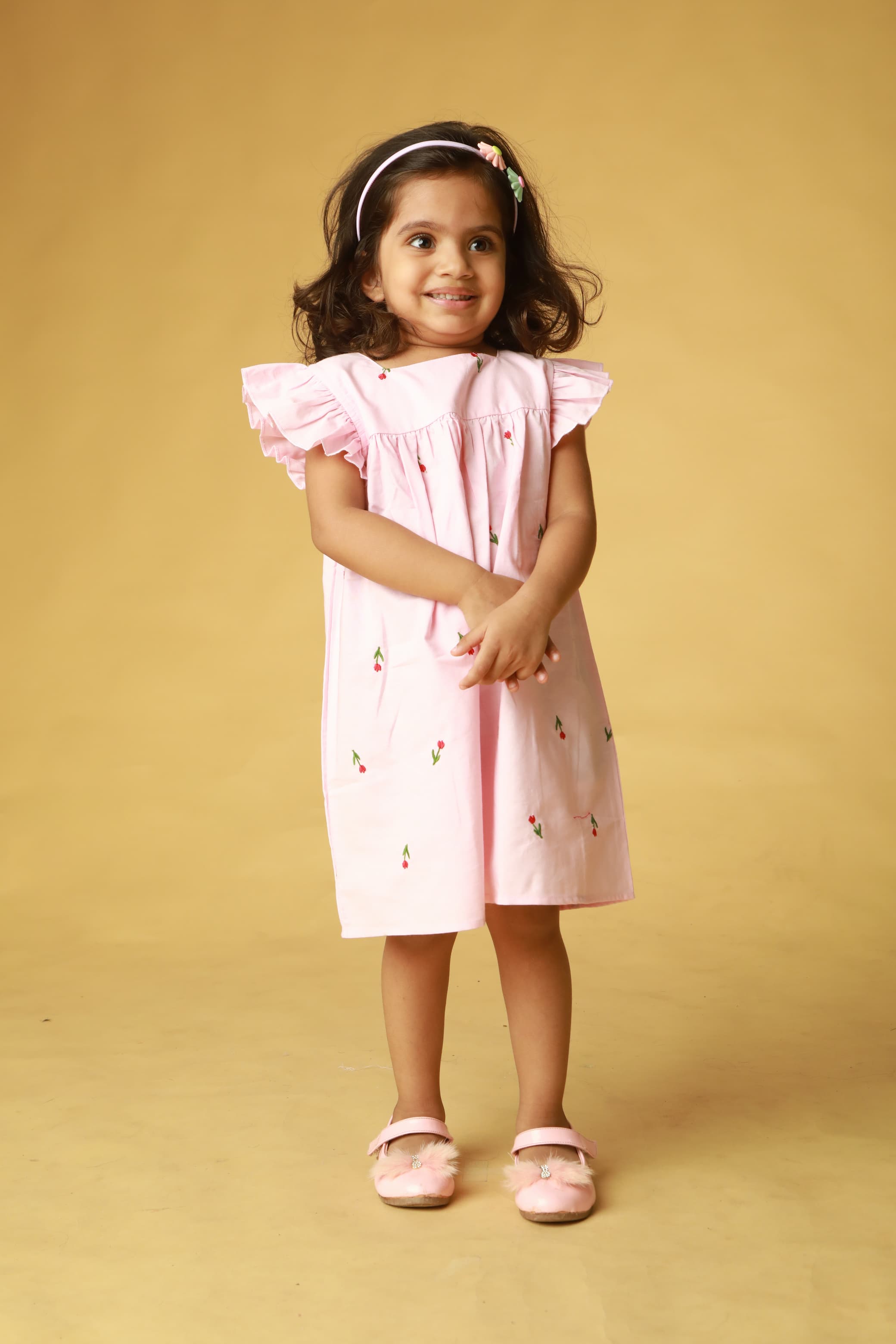 A line dress all over embroidery-tulip