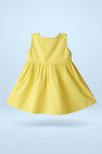 Sleeveless yellow baby frock in soft cotton with panda motif embroidery